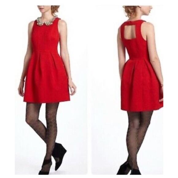 Anthropologie Dress Women's 4 Red Cocktail Party Fit And Flare Sleeveless Mini - Picture 1 of 10